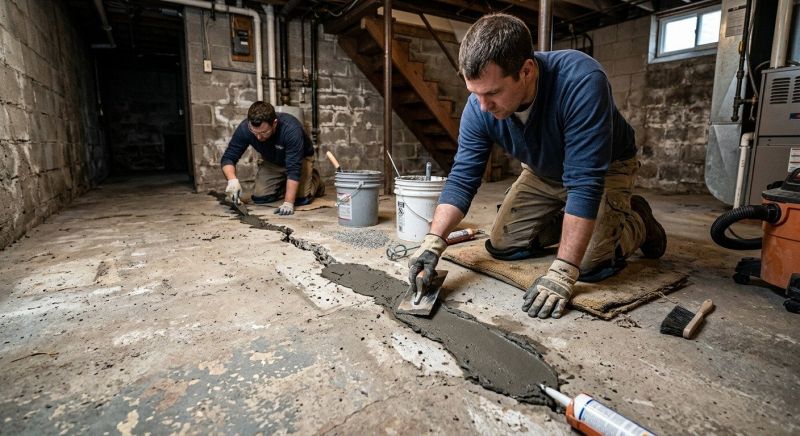 Cracked Basement Floor Repair in Albemarle, NC