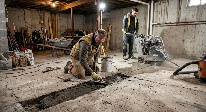 Cracked Basement Floor Repair in Albemarle, NC